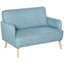 HOMCOM 48" Loveseat Sofa For Bedroom, Modern Love Seats Furniture, Upholstered Small Couch For Small Space, Blue -Baxton Studio Shop GUEST 34be8374 3f5a 4133 ade2 94167927ea76