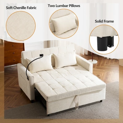 56.9"W Loveseat Sofa, Pull-Out Sleeper Sofa Bed With Adjustable Backrest, Side Pockets, Two USB Ports And A Phone Holder - ModernLuxe 5 56.9"W Loveseat Sofa, Pull-Out Sleeper Sofa Bed With Adjustable Backrest, Side Pockets, Two USB Ports And A Phone Holder - ModernLuxe - Image 5