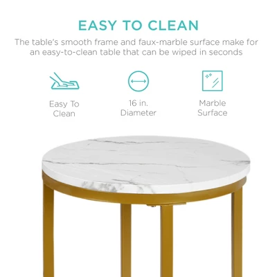 Best Choice Products 16in Faux Marble Modern Round Living Room Accent Side Table W/ Metal Frame 3 Best Choice Products 16in Faux Marble Modern Round Living Room Accent Side Table W/ Metal Frame - Image 3