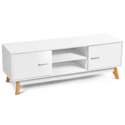 Costway TV Stand Entertainment Center Console Cabinet Stand 2 Doors Shelves White -Baxton Studio Shop GUEST 353d6373 3509 42e8 9b91 43db1fd161a3