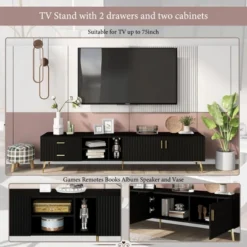 Modern TV Stand For TVs Up To 77'' With 5 Champagne Legs-ModernLuxe -Baxton Studio Shop GUEST 354bc7d9 f6e5 42fb a5eb 4b149074ed6b