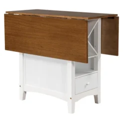 Farmhouse 5-Piece Dining Table Set With Drop Leaf, Wine Rack And Drawers-ModernLuxe -Baxton Studio Shop GUEST 355f1a29 3491 4e84 a13c 993789b1389a