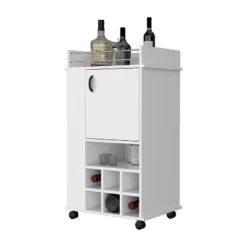 Gulches 1-Door Bar Cart With Wine Rack & Casters In White