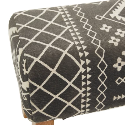Bohemian Wood Upholstered Fabric Bench Small Black - Olivia & May 3 Bohemian Wood Upholstered Fabric Bench Small Black - Olivia & May - Image 3