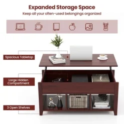 Costway Lift Top Coffee Table W/ Hidden Compartment And Storage Shelves Modern Furniture Brown 14 Costway Lift Top Coffee Table W/ Hidden Compartment And Storage Shelves Modern Furniture Brown -Baxton Studio Shop GUEST 35e7aac2 41c7 44f4 b1a6 3574216995ed