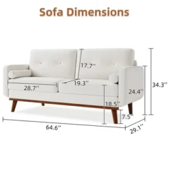 64" Loveseat Sofa, Mid Century Modern Couch Comfy Love Seat Couches For Living Room