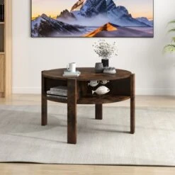 Tangkula Round Coffee Table With 4 Side Compartments 2-Tier Circle Coffee Table -Baxton Studio Shop GUEST 36117c4e ec31 4053 b9c5 e3be2dab7cb4