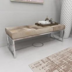 Contemporary Decorative Stainless Steel Cowhide Bench Silver - Olivia & May -Baxton Studio Shop GUEST 362f5abc e7b1 4ccf b53c 73c1b2b89b66