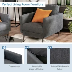 Costway Modern Upholstered Accent Chair Single Sofa Armchair Living Room Funiture WhiteGrey 19 Costway Modern Upholstered Accent Chair Single Sofa Armchair Living Room Funiture WhiteGrey -Baxton Studio Shop GUEST 36308c31 bb63 4c82 b237 b823755ed96b
