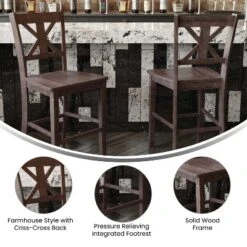 Emma And Oliver Set Of 2 Wooden Modern Farmhouse Bar Height Dining Stool With Decorative Carved Backrest And Wood Seat -Baxton Studio Shop GUEST 36491f27 44dc 4644 af2c 90a5a0efb500