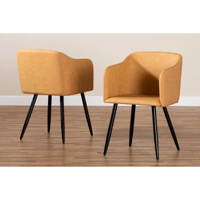 2pc Eris Tan Leather Upholstered And Metal Dining Chairs Black/Tan - Baxton Studio 6 2pc Eris Tan Leather Upholstered And Metal Dining Chairs Black/Tan - Baxton Studio - Image 6