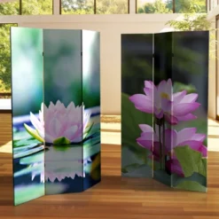 6" Double Sided Lotus Blossom Canvas Room Divider Green - Oriental Furniture -Baxton Studio Shop GUEST 36c6535e 8261 48dd 896c 7bc6b4f3eba9