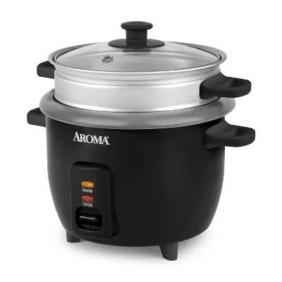 Aroma 6 Cup Rice Cooker With Outer Steam Tray Black: 2 Quart, One-Touch, Nonstick, Includes Accessories 1 Aroma 6 Cup Rice Cooker With Outer Steam Tray Black: 2 Quart, One-Touch, Nonstick, Includes Accessories