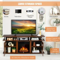 Costway 63'' Fireplace TV Stand W/18'' 1500W Electric Fireplace Up To 70'' Walnut 13 Costway 63'' Fireplace TV Stand W/18'' 1500W Electric Fireplace Up To 70'' Walnut -Baxton Studio Shop GUEST 3782b2a3 3aa1 4a3f b2ed ea9e5d519651