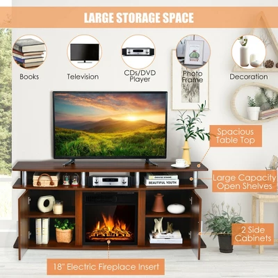 Costway 63'' Fireplace TV Stand W/18'' 1500W Electric Fireplace Up To 70'' Walnut 5 Costway 63'' Fireplace TV Stand W/18'' 1500W Electric Fireplace Up To 70'' Walnut - Image 5