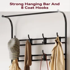 Narrow Hall Tree Storage Bench, 4-in-1 Coat Rack With 3-Tier Shelf And 8 Hooks, Rustic Grey -Baxton Studio Shop GUEST 37bc5529 ff85 49b6 96b7 2b13b505bb4d