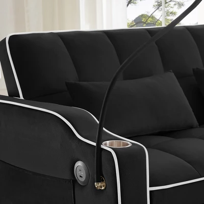 ORRD Foldable Double Seat Recliner Sofa Bed, Velvet Pull-Out Sleeper With USB Port & Side Pockets 4 ORRD Foldable Double Seat Recliner Sofa Bed, Velvet Pull-Out Sleeper With USB Port & Side Pockets - Image 4
