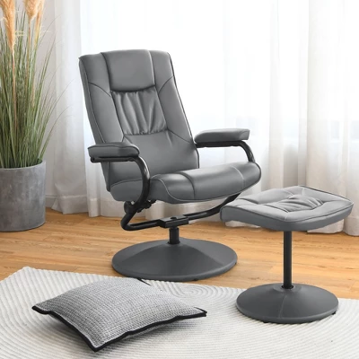 Costway 360° Swivel Recliner Chair PVC Leather Lounge Accent Armchair W/ Ottoman BrownBlackGrey 2 Costway 360° Swivel Recliner Chair PVC Leather Lounge Accent Armchair W/ Ottoman BrownBlackGrey - Image 2