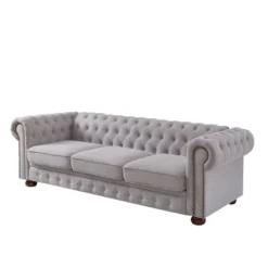 Chesterfield Linen Tufted Nailhead Upholstered Sofa With Wooden Legs - ModernLuxe 14 Chesterfield Linen Tufted Nailhead Upholstered Sofa With Wooden Legs - ModernLuxe -Baxton Studio Shop GUEST 381301b7 38f9 4229 b089 39e80f32aeb2