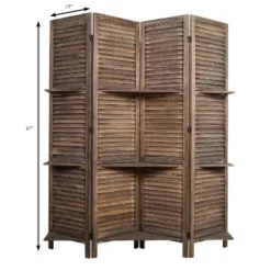 Rancho 4 Shelf Panel Folding Screen Room Partition Paulownia Wood - Proman Products -Baxton Studio Shop GUEST 383576da df12 48d7 9476 dba8916405f4
