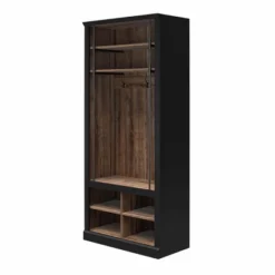 Voltaire Entryway Hall Tree With Bench And Storage Cubbies Black And Walnut - Room & Joy -Baxton Studio Shop GUEST 3855d254 8efa 4e36 aa13 b9b8fa2c6646