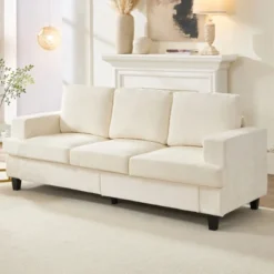 Mjkone 82" Chenille Straight Sectional Sofa ,Cloud Sleeper Comfy Upholstered 3-Seater Couch