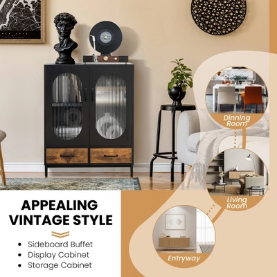 Costway Kitchen Storage Cabinet Freestanding Buffet Sideboard W/ 2 Glass Doors & Drawers 6 Costway Kitchen Storage Cabinet Freestanding Buffet Sideboard W/ 2 Glass Doors & Drawers - Image 6