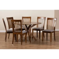 7pc Dining Set Wood And Lore Fabric Upholstered And Wood Gray/Walnut - Baxton Studio -Baxton Studio Shop GUEST 393e6a57 0e21 477c 800e c4e2880d5dc2