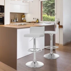 Set Of 2 Adjustable Low Back Barstool White - CorLiving