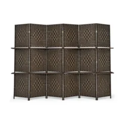 Costway 6 Panel Folding Room Divider 6Ft Weave Fiber Screen W/ 2 Display Shelves -Baxton Studio Shop GUEST 3966a7ce 66a0 4587 8ea0 7bd917300793