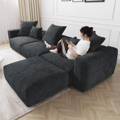 WJShome Modular Sectional Sofa Cloud Couch,Corduroy 141.73inch L Shaped Sofa With Chaise,Convertible Sleeper Sofa Couches 11 WJShome Modular Sectional Sofa Cloud Couch,Corduroy 141.73inch L Shaped Sofa With Chaise,Convertible Sleeper Sofa Couches - Image 11