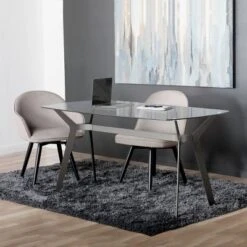 60" Architect Desk/Dining Table With Clear Glass Metallic Pewter - Studio Designs Home