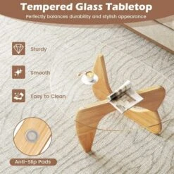Tangkula Triangle Coffee Table W/ Tempered Glass Top & Adjustable Rubber Wood Base 15 Tangkula Triangle Coffee Table W/ Tempered Glass Top & Adjustable Rubber Wood Base -Baxton Studio Shop GUEST 3a060fdd 1a50 4c8b 834a 34c6b97b1b9d