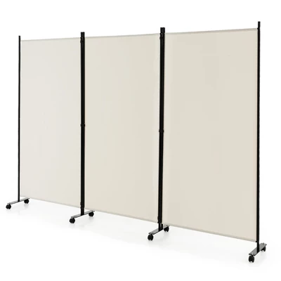 Costway 3-Panel Folding Room Divider 6Ft Rolling Privacy Screen WithLockable Wheels Black/Brown/Grey/White 12 Costway 3-Panel Folding Room Divider 6Ft Rolling Privacy Screen WithLockable Wheels Black/Brown/Grey/White - Image 12