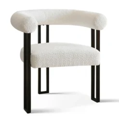 Boucle Dining Chairs Set Of 6, Modern Armchairs With Curved Back, Metal Frame & Padded Seat, Upholstered Kitchen Chairs-Maison Boucle -Baxton Studio Shop GUEST 3a8e9818 4e4f 4586 b8bf e096458905d1 1