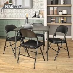 Peakform Folding Vinyl Padded Chair With Comfortable Seat Cushion, Compact, Lightweight, Easy Storage, 4 Pack, Gray Design, Black Frame -Baxton Studio Shop GUEST 3adcb6b3 3574 471e a756 c947bb713103