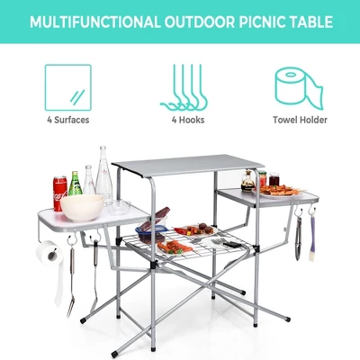 Costway Foldable Camping Table Outdoor Kitchen Portable Grilling Stand Folding BBQ Table 3 Costway Foldable Camping Table Outdoor Kitchen Portable Grilling Stand Folding BBQ Table - Image 3