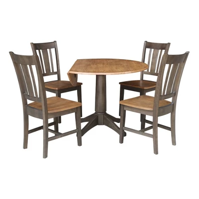 42" Round Dual Drop Leaf Dining Table With 4 Splat Back Chairs Hickory/Washed Coal - International Concepts 2 42" Round Dual Drop Leaf Dining Table With 4 Splat Back Chairs Hickory/Washed Coal - International Concepts - Image 2