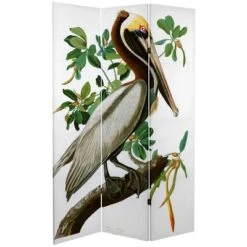 6" Double Sided Audubon Pelican Canvas Room Divider White - Oriental Furniture