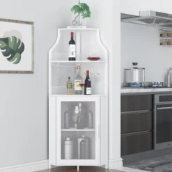 Corner Wine Bar Rack Cabinet With Detachable Wine Rack, Bar Cabinet With Glass Holder -Baxton Studio Shop GUEST 3b30ed9b 1dd1 41c2 b7cb 441269aef244