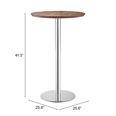 41" Elegant Chromed Steel Round Bar Table Walnut - ZM Home 5 41" Elegant Chromed Steel Round Bar Table Walnut - ZM Home - Image 5