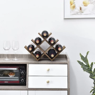 Itopfox 8-Bottle Countertop Wine Rack, Wooden 3-Tier Wine Bottle Holder For Bar Table, Wine Cabinet, Free Standing Display And Storage Shelves Brown 8 Itopfox 8-Bottle Countertop Wine Rack, Wooden 3-Tier Wine Bottle Holder For Bar Table, Wine Cabinet, Free Standing Display And Storage Shelves Brown - Image 8