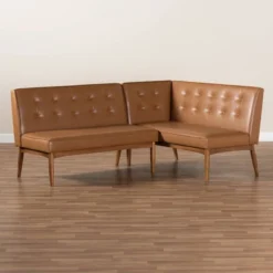 2pc Arvid Mid-Century Faux Leather Upholstered Wood Dining Corner Sofa Bench Set Walnut/Brown - Baxton Studio -Baxton Studio Shop GUEST 3b89b69f 51f8 42bc 8cf9 69345b8c4746
