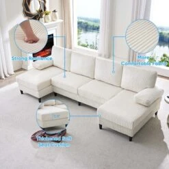 Mjkone 110" U-Shaped Sectional Sofa Couches With Double Chaises And Sleepable Armrests,Corduroy Upholstered 4-Seater Sofa -Baxton Studio Shop GUEST 3b8c376d 1b8e 4ce9 bbdf 5cd155eb5ca8