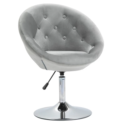 HOMCOM Modern Makeup Vanity Chair Round Tufted Swivel Accent Chair With Chrome Frame Height Adjustable For Living Room 6 HOMCOM Modern Makeup Vanity Chair Round Tufted Swivel Accent Chair With Chrome Frame Height Adjustable For Living Room - Image 6