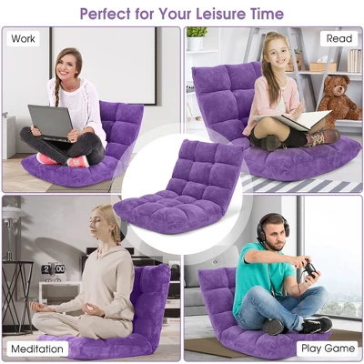 Costway Adjustable 14-Position Floor Chair Folding Gaming Sofa Chair Cushioned Purple 5 Costway Adjustable 14-Position Floor Chair Folding Gaming Sofa Chair Cushioned Purple - Image 5