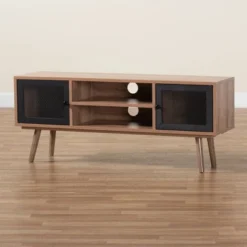 Yuna Natural Wood And Metal 2 Door TV Stand For TVs Up To 40" Brown/Black - Baxton Studio -Baxton Studio Shop GUEST 3c3a84ad d6f8 448f 9fa2 52e7d18710f7