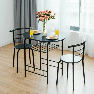 Costway 3 Pcs Dining Set 2 Chairs And Table Compact Bistro Pub Breakfast Home Kitchen 2 Costway 3 Pcs Dining Set 2 Chairs And Table Compact Bistro Pub Breakfast Home Kitchen - Image 2