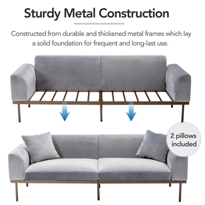 Modern Velvet Loveseat Sofa With Metal Legs And Two Pillows-ModernLuxe 4 Modern Velvet Loveseat Sofa With Metal Legs And Two Pillows-ModernLuxe - Image 4