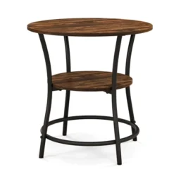 Tangkula 2-Tier Side Table Compact Round Metal Frame Coffee Table W/ Open Shelf Brown -Baxton Studio Shop GUEST 3ce8ef34 dea0 4bc5 9572 fd0fd59227fa
